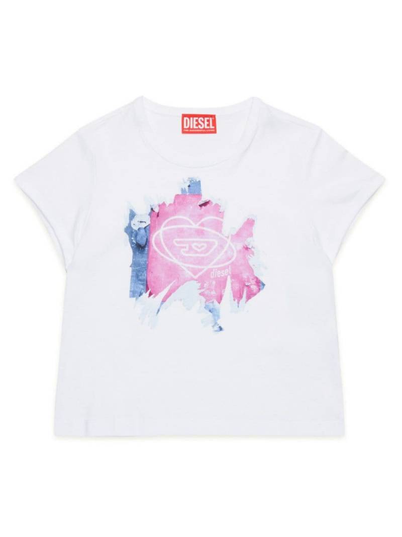 Diesel Kids Tcutiepeel T-Shirt mit Peel-Off-Print - Weiß von Diesel Kids