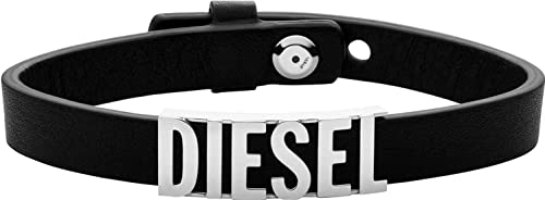 Diesel Armband Für Männer Leder/Stahl, L: 175mm-195mm, B: 11.5mm, H: 3.7mm Schwarzes Lederarmband, DX1346040 von Diesel