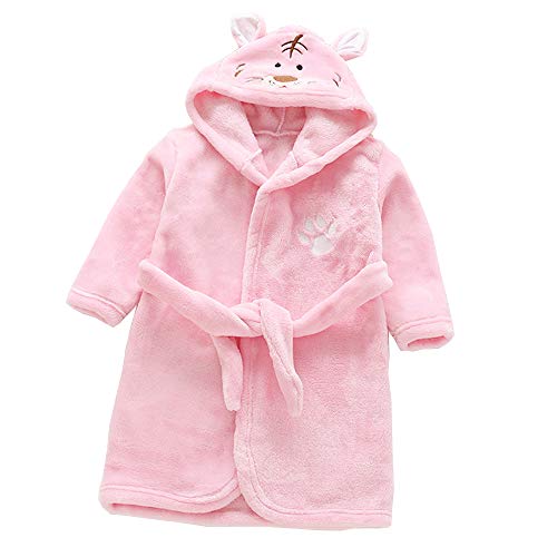 DINGTAIMEI Kinder Vermummte Flanell Plüsch Bademäntel Winter Tiger Panda Gewand Pyjama Nachtwäsche für 3-8-Jährige Jungen und Mädchen (Tiger Rosa, 4 Years) von Diesel