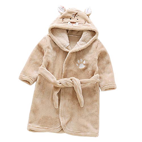 DINGTAIMEI Kinder Vermummte Flanell Plüsch Bademäntel Winter Tiger Panda Gewand Pyjama Nachtwäsche für 3-8-Jährige Jungen und Mädchen (Tiger braun, 5 Years) von Diesel