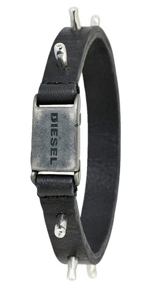 Diesel Armband Jeans Amark Armschmuck aus Leder mit Metallspikes Made in Italy, Push-Lock-Verschluss, Metallspikes für rebellischen Look von Diesel