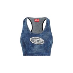 Diesel Blaues Denim Crop-top Mit Kristall-logo von Diesel