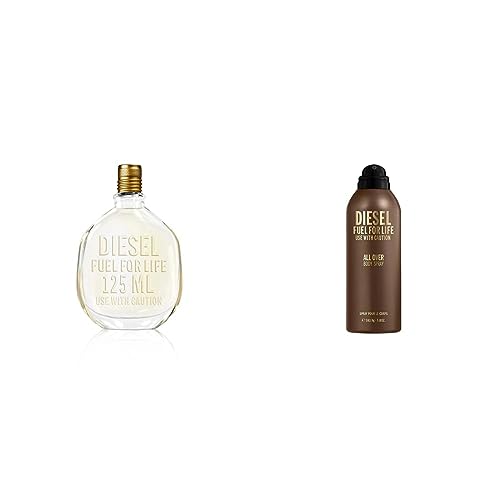 Diesel Fuel For Life Parfüm Herren| Männer Parfum| Parfume Men, Frischer und holziger Duft| 125ml + Bodyspray, Körperspray mit frischem und kraftvollem Duft nach Lavendel, Moschus und Holz | 200 ml von Diesel