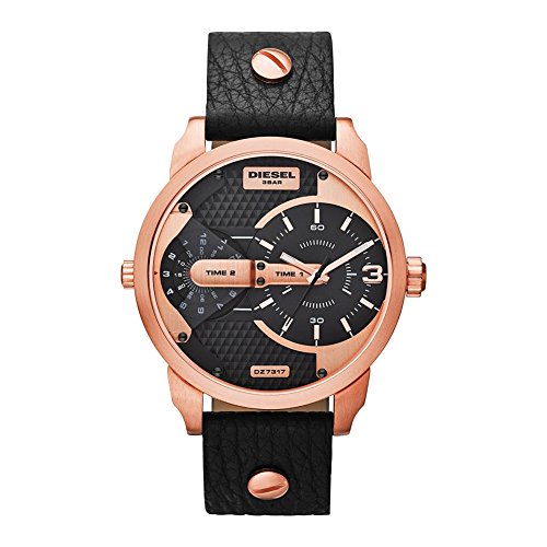 Diesel Herren Analog Quarz Leder Uhr, Goldgehäuse und Lederarmband DZ7317 von Diesel