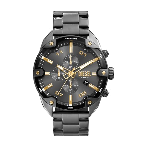 Diesel Spiked Uhr für Herren, Chronographenwerk mit Silikon-, Edelstahl- oder Lederarmband, GrauDunkel, 49MM von Diesel