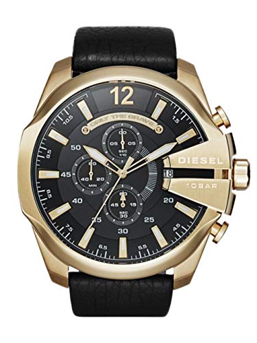 Diesel Herrenuhr Mega Chief, Chronographenwerk, 51mm Goldenes Edelstahlgehäuse mit Lederarmband, DZ4344 von Diesel