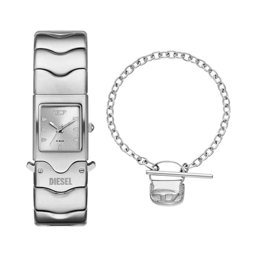 Diesel Herren Closer Silberfarbene Edelstahl Uhr und Armband, Set von Diesel