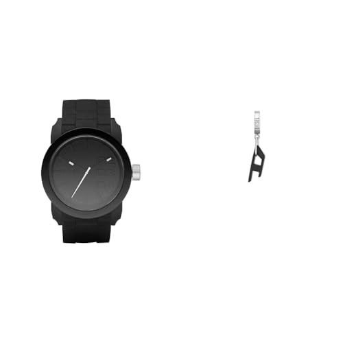 Diesel Herren Double Down S44 Schwarze Silikonuhr und Edelstahl Ohrring, Set von Diesel
