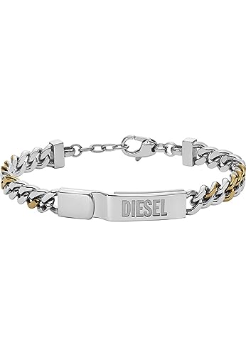 Diesel Herren-Gliederarmband Logoplakette Edelstahl Bicolor, DX1457931 von Diesel