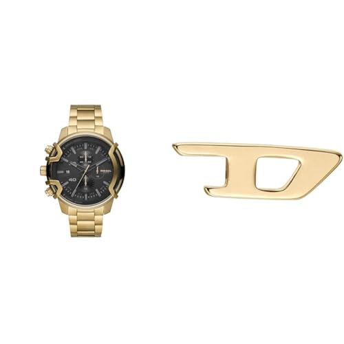 Diesel Herren Griffed Goldfarbene Edelstahl Uhr und Ohrring, Set von Diesel