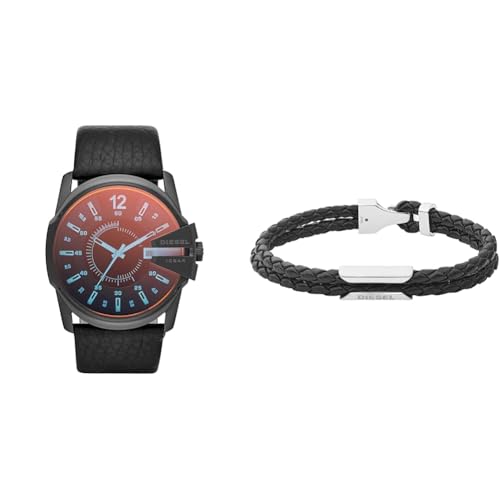 Diesel Herren Master Chief Schwarze Lederuhr und Armband, Set von Diesel