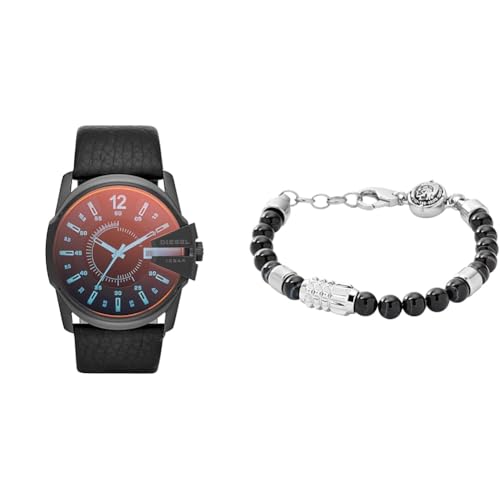 Diesel Herren Master Chief Schwarze Lederuhr und Armband, Set von Diesel