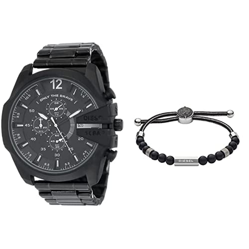 Diesel Herren Mega Chief Chronograph, 59mm Gehäusegröße, Edelstahluhr Herren Beads Halbedelsteinarmband mit Schiebeschließe von Diesel