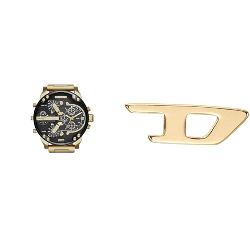 Diesel Herren Mr. Daddy 2.0 Goldfarbene Edelstahl Uhr und Ohrring, Set von Diesel