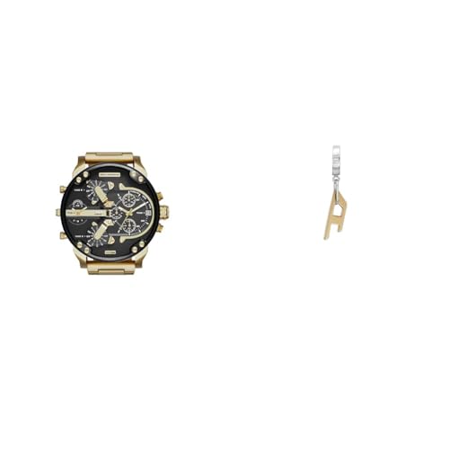 Diesel Herren Mr. Daddy 2.0 Goldfarbene Edelstahl Uhr und Ohrringe, Set von Diesel