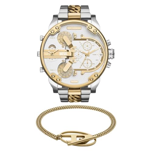 Diesel Herren Mr. Daddy 2.0 Multicolor Uhr und Oval D Logo Armband aus goldfarbenem Edelstahl, Set von Diesel