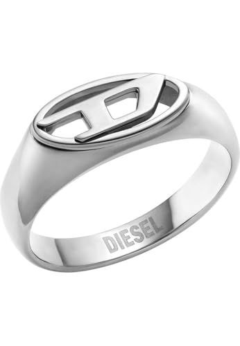 Diesel Herren Oval D Logo Silberfarbener Edelstahl Ring, DX15870409 von Diesel