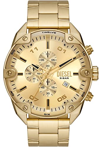 Diesel Herrenuhr Spiked, Chronographenwerk, 49mm goldenes Edelstahlgehäuse mit Edelstahlarmband, DZ4608 Diesel Herrenuhr Spiked, Chronographenwerk, 49mm goldenes Edelstahlgehäuse mit Edelstahlarmband, DZ4608 von Diesel