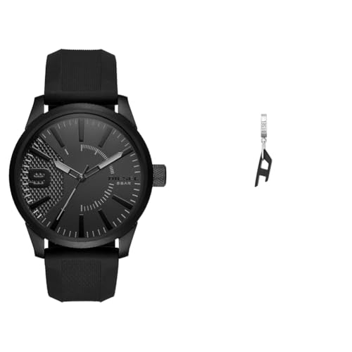 Diesel Herren Rasp Schwarze Silikonuhr und Edelstahl Ohrring, Set von Diesel
