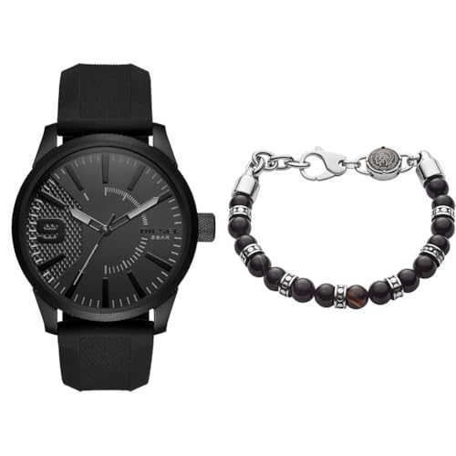 Diesel Herren Rasp Schwarze Silikonuhr und Halbedelstein Armband, Set von Diesel