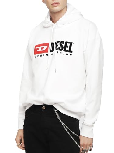 Diesel Herren S-Division Kapuzenpullover, Weiß (Bright White 100), Large (Herstellergröße: L) von Diesel