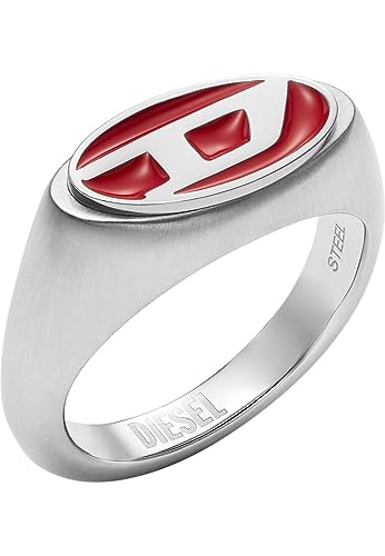 Diesel Herrenring, rotes Emaille und Edelstahl Signet Ring von Diesel