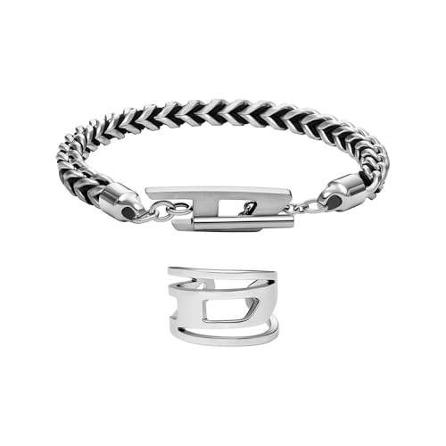 Diesel Herren Silber-Ton Edelstahl Armband und Ohrringe, Set von Diesel