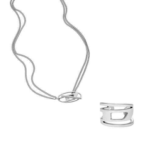 Diesel Herren Silber-Ton Edelstahl Halskette und Ohrringe, Set von Diesel