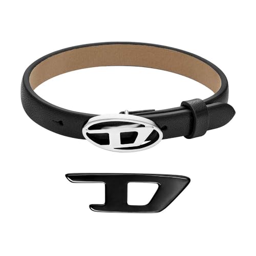 Diesel Herren Stackables Schwarzes Lederarmband und Edelstahl Ohrringe, Set von Diesel