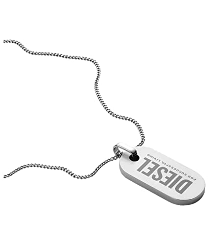 Diesel Halskette Für Männer Einzelne Dogtags, L550Xb17.8Xh36.8mm Silberne Edelstahl Halskette, DX1348040 von Diesel