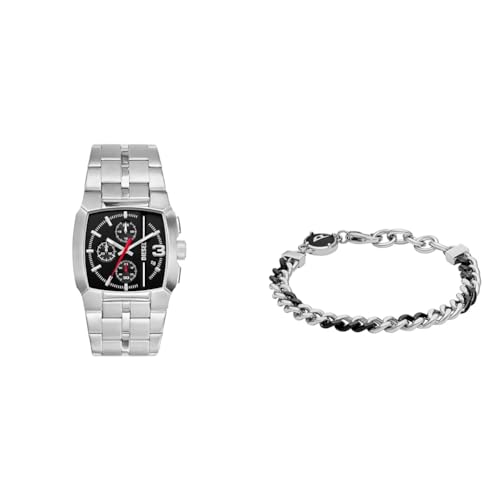 Diesel Herrenuhr Cliffhanger und Armband Steel, Silber Edelstahl, Set von Diesel