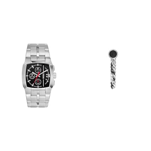 Diesel Herrenuhr Cliffhanger und Ohrringe Steel, Silber Edelstahl, Set von Diesel