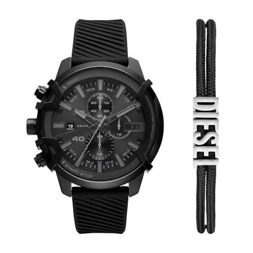 Diesel Herrenuhr Griffed Quarz/Chrono Uhrwerk 48 mm Gehäusegröße mit einem Silikonarmband DZ4650SET von Diesel