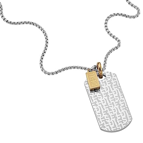 DIESEL Halskette für Männer Zweifarbige Edelstahl Hundemarke Halskette, Länge: 600mm+50mm, Breite: 20.5mm, Höhe: 41mm, DX1431931 von Diesel