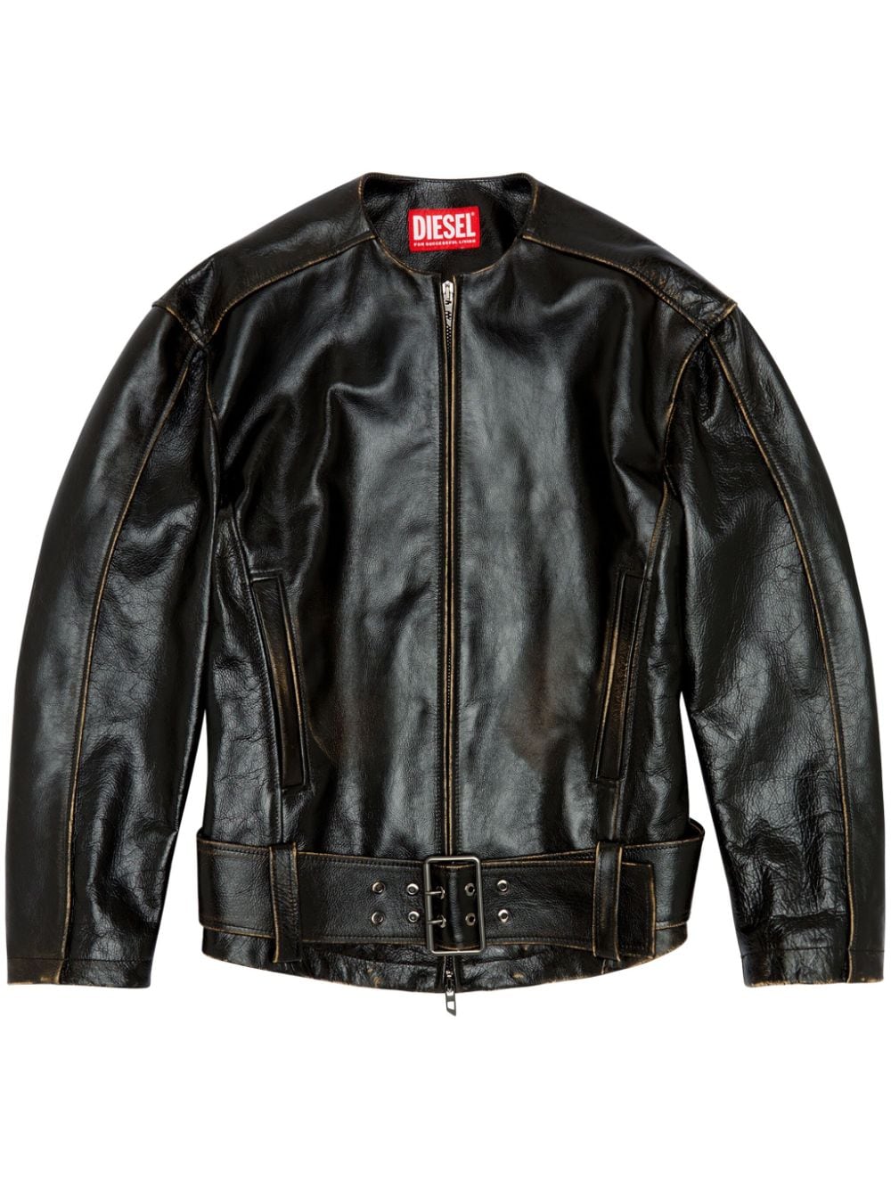 Diesel L-Margy Lederjacke ohne Kragen - Schwarz von Diesel