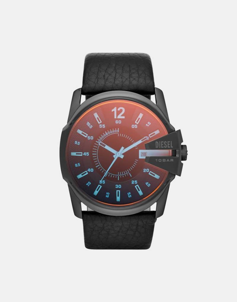 Diesel - Master Chief - Herrenuhr in Schwarz mit drei Zeigern, Datumsanzeige und schwarzem Lederarmband von Diesel