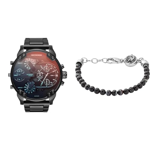 Diesel Men's Mr. Daddy 2.0 Watch and Beads Bracelet, Black Stainless Steel, Set von Diesel