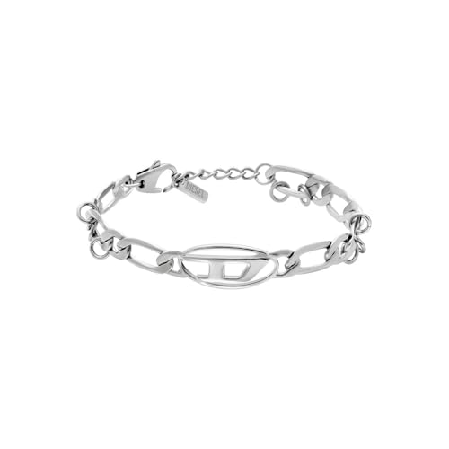 Diesel Oval D Logo Herren Silber-Ton Messing Armband, DX1599040 von Diesel