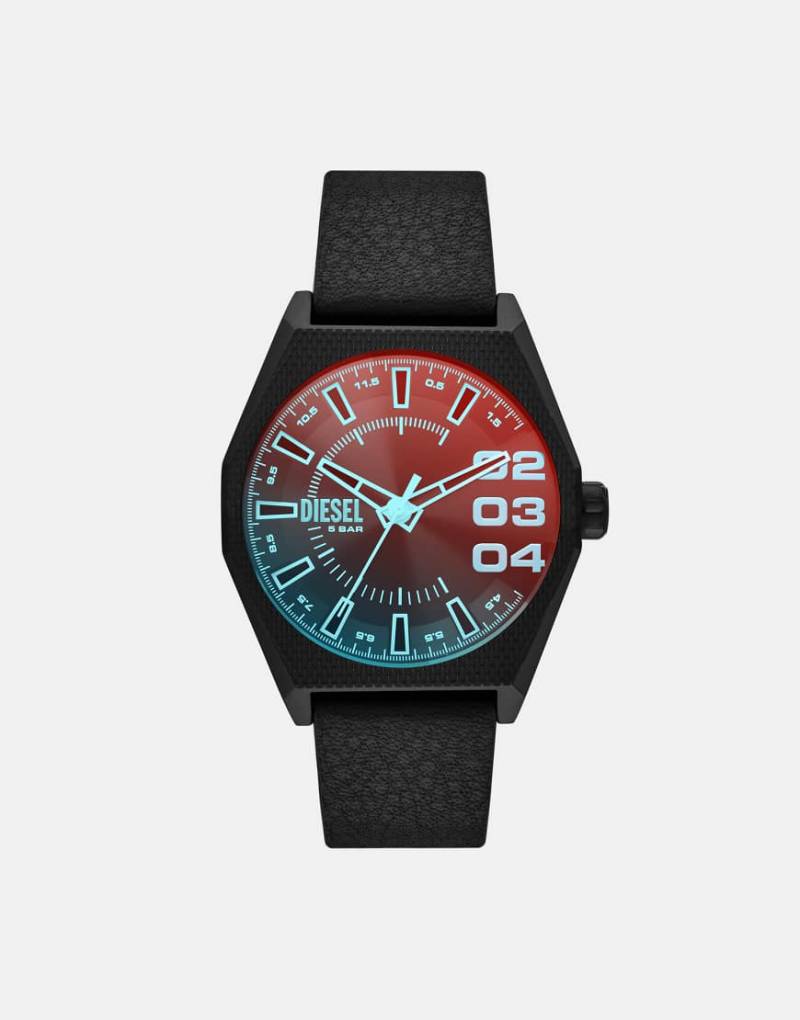 Diesel - Scraper - Herrenuhr mit drei Zeigern und Armband aus schwarzem Leder von Diesel