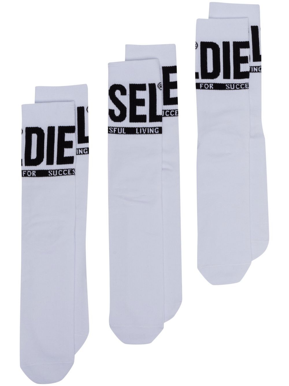 Diesel 3er-Pack Skm-Ray Socken mit Logo-Jacquard - Weiß von Diesel