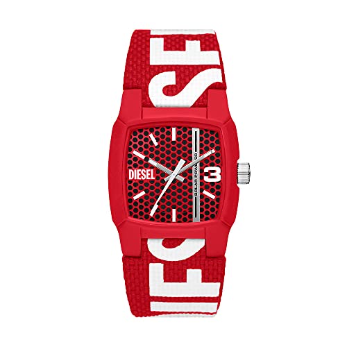 Diesel Herrenuhr Cliffhanger, Solarbetriebenes Dreizeigerwerk, 36MM Rotes Rizinusölgehäuse mit ProPlanet Textilband, DZ2168 von Diesel