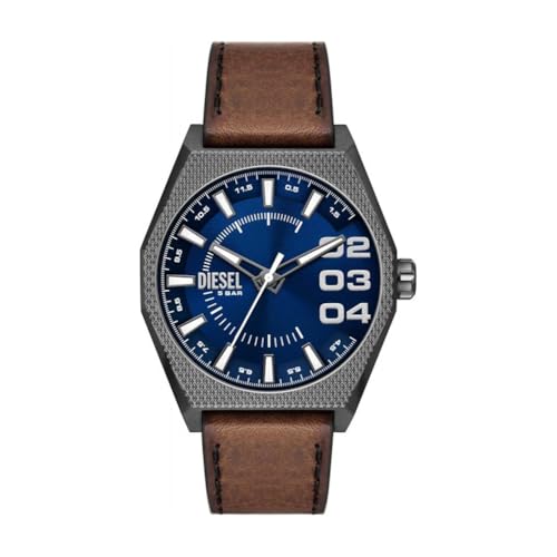 Diesel Herrenuhr Scraper quarz/3 Zeiger Uhrwerk 44mm Gehäusegröße mit einem Lederarmband DZ2189 von Diesel