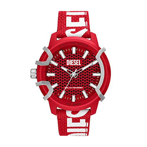 Diesel Herrenuhr , Solarbetriebenes Dreizeigerwerk, 48MM Rotes Rizinusölgehäuse mit einem ProPlanet Textilband, DZ4620 von Diesel