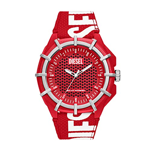 Diesel Herrenuhr Framed, Solarbetriebenes Dreizeigeruhrwerk, 51MM Rotes Rizinusölgehäuse mit ProPlanetTextilband, DZ4621 von Diesel