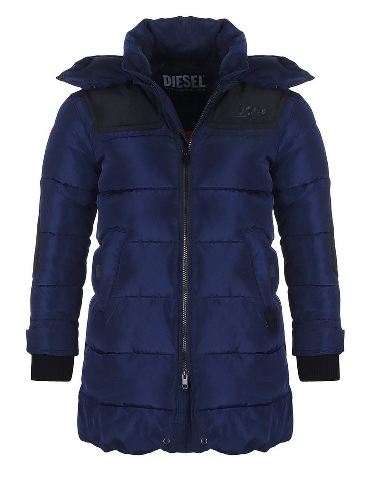 Diesel Winterjacke W-RUSSELL Herren Steppjacke Parka in Unifarbe, mit abnehmbarer Kapuze, mit Stehkragen von Diesel