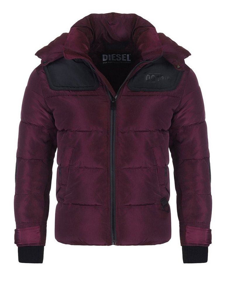 Diesel Winterjacke W-RUSSELL Herren Steppjacke Parka in Unifarbe, mit abnehmbarer Kapuze, mit Stehkragen von Diesel