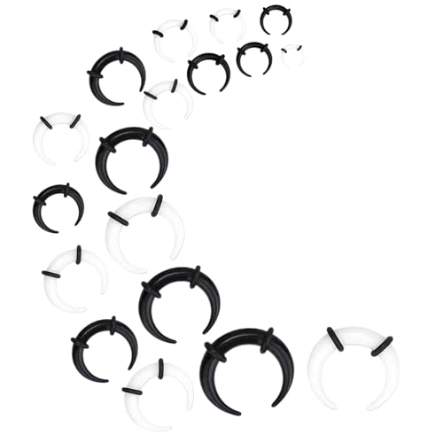 Diffaxy 18 Stück Tunnel dehnstab, C-förmiger schwarzer Ear stretching kit Tunnel dehnset für Ohrläppchen, Nasenscheidewand oder andere Piercingstellen, geeignet für Frauen und Männer von Diffaxy