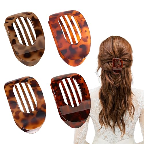 Diffaxy 4 Stück Entenschnabel Haarspange, gebogene flache haarklammern für feines Haar, mittellange runde flache Haarspangen, Damen Flat Claw Clip Haarklammer mit Leopardenmuster für Damen von Diffaxy