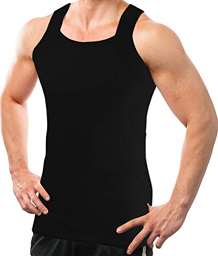 Different Touch 2er-Pack Herren-Tank-Tops, quadratischer Schnitt, Muskelrippen-A-Shirts, Schwarz, Mittel von Different Touch