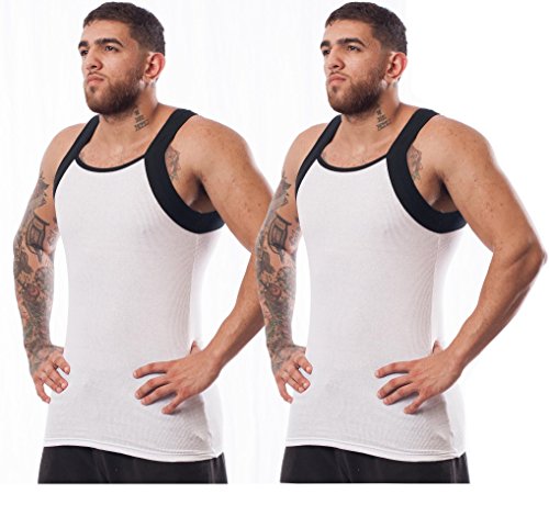 Different Touch 2er-Pack Herren-Tank-Tops, quadratischer Schnitt, Muskelrippen-A-Shirts, Weiß/Schwarz, XX-Large von Different Touch